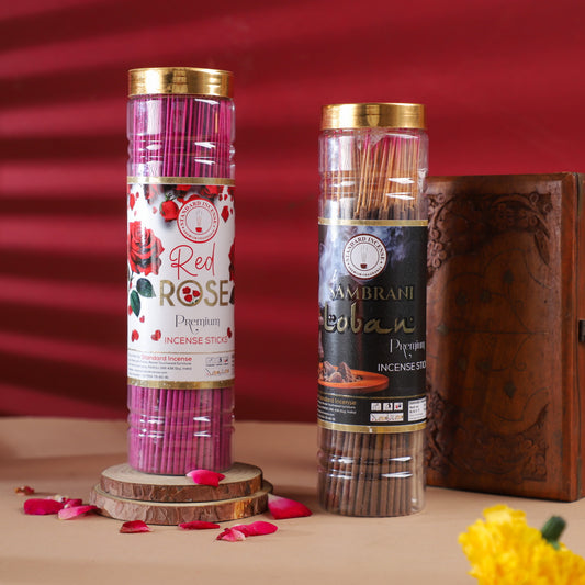 Sambrani Loban And Red Rose Incense Sticks (Agarbatti) Combo